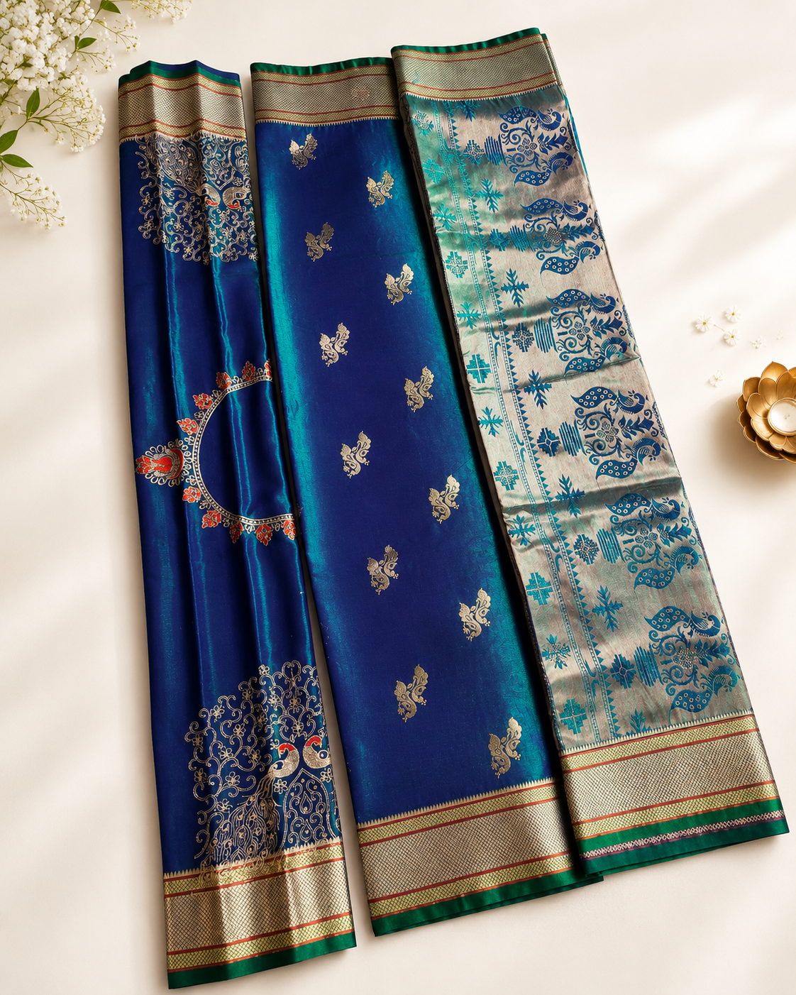 Blue-Green Dual-Tone Paithani Saree