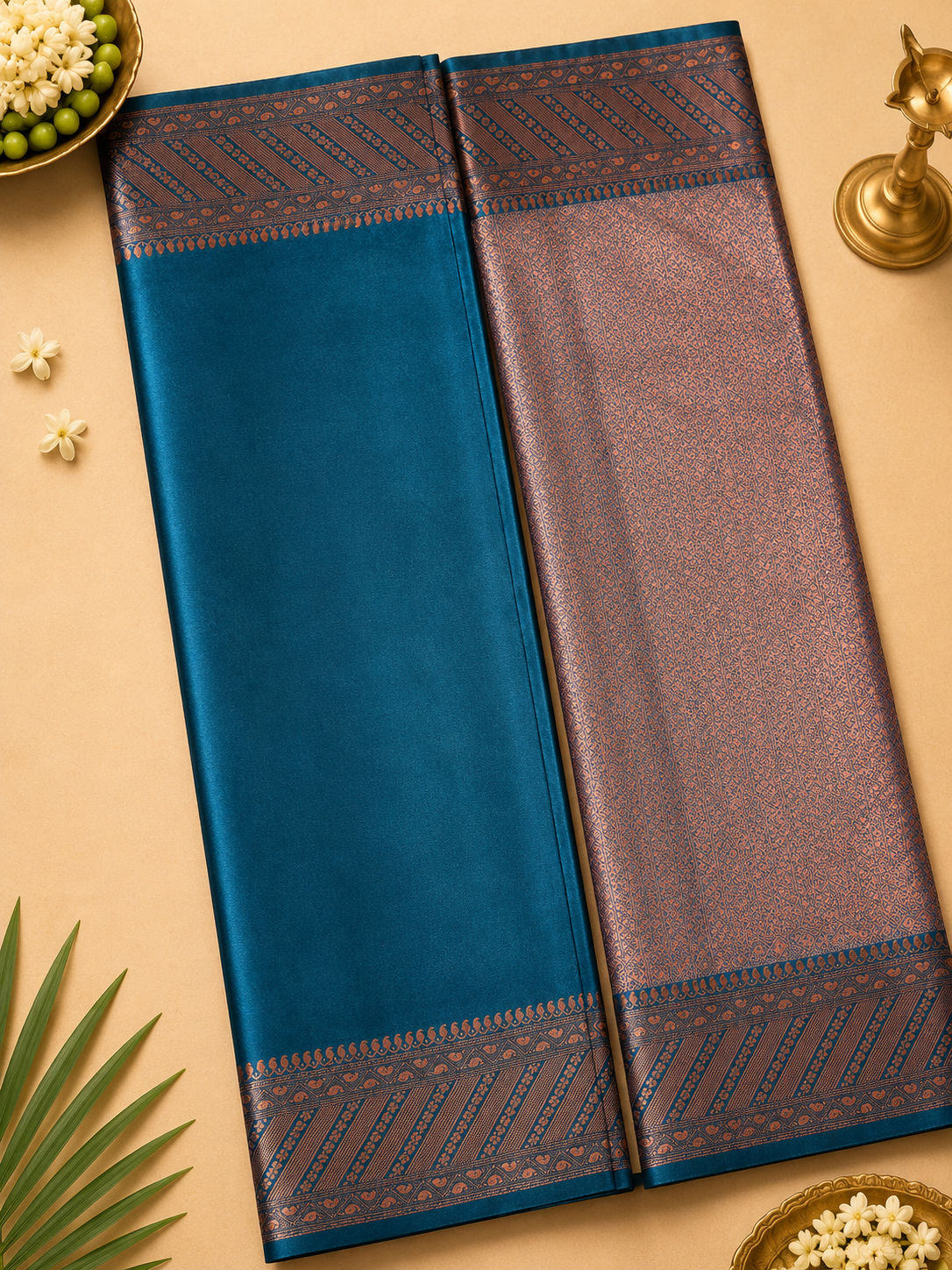 Royal Teal Blue Banarasi-Inspired Silk Saree