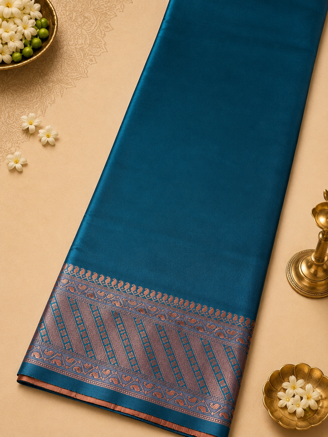 Royal Teal Blue Banarasi-Inspired Silk Saree