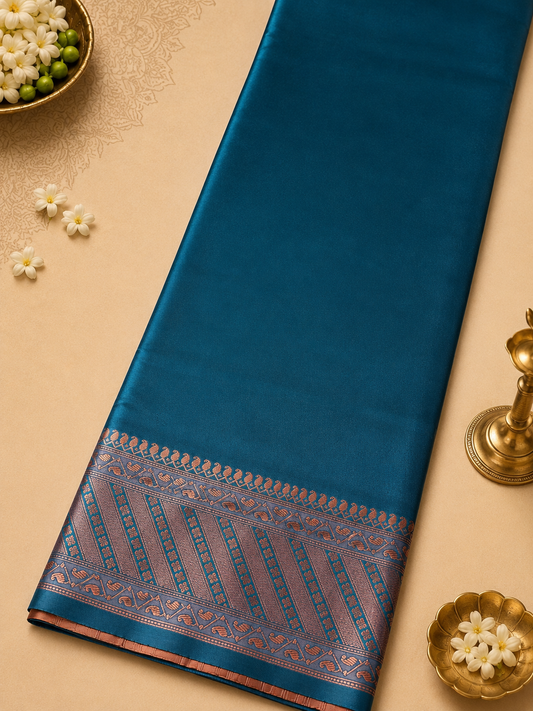 Royal Teal Blue Banarasi-Inspired Silk Saree