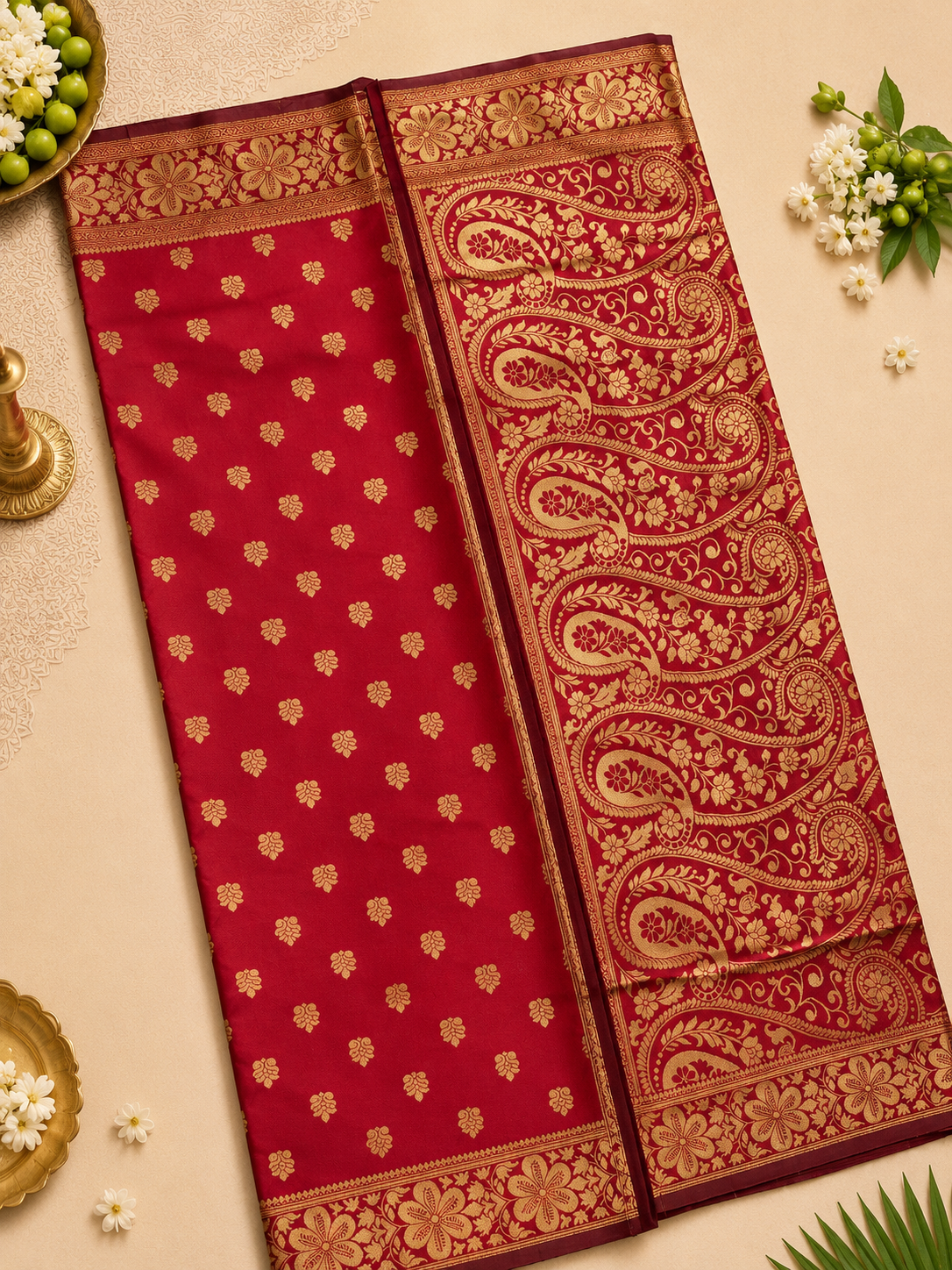 Red Banarasi-Inspired Silk Saree