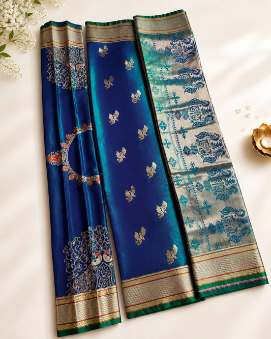 Blue-Green Dual-Tone Paithani Saree